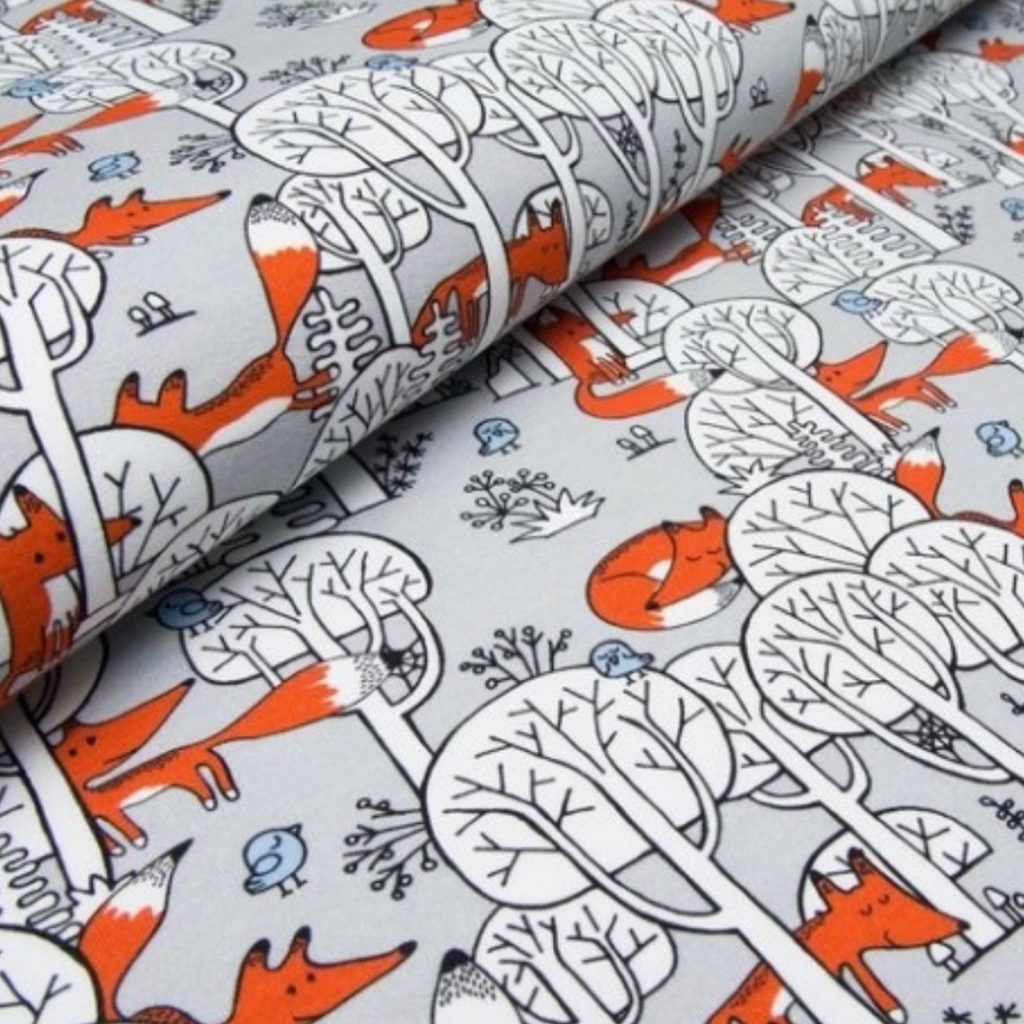 Red Fox Forest Print on Jersey Fabric